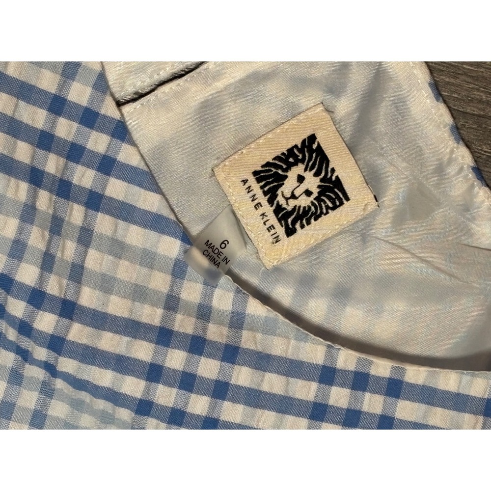 Anne Klein Seersucker Midi Dress Size 6 - Blue and White Gingham Style w/ Sash - Picture 5 of 14